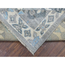 Load image into Gallery viewer, 8&#39;x9&#39;10&quot; Organic Wool Hand Knotted Gunmetal Gray Afghan Angora Oushak With Geometric Leaf Design Oriental Rug FWR413568