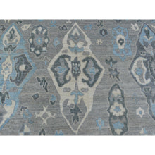 Load image into Gallery viewer, 8&#39;x9&#39;10&quot; Organic Wool Hand Knotted Gunmetal Gray Afghan Angora Oushak With Geometric Leaf Design Oriental Rug FWR413568
