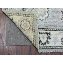 Load image into Gallery viewer, 3&#39;5&quot;x10&#39;2&quot; Afghan Angora Oushak With Floral Motifs Extra Soft Wool Hand Knotted Gunmetal Gray Oriental Wide Runner Rug FWR413802