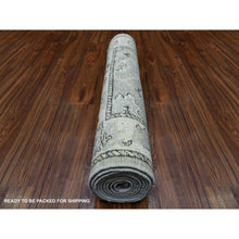 Load image into Gallery viewer, 3&#39;5&quot;x10&#39;2&quot; Afghan Angora Oushak With Floral Motifs Extra Soft Wool Hand Knotted Gunmetal Gray Oriental Wide Runner Rug FWR413802