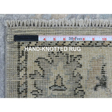 Load image into Gallery viewer, 3&#39;5&quot;x10&#39;2&quot; Afghan Angora Oushak With Floral Motifs Extra Soft Wool Hand Knotted Gunmetal Gray Oriental Wide Runner Rug FWR413802