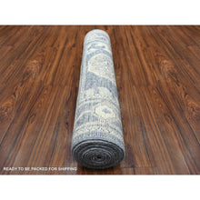 Load image into Gallery viewer, 2&#39;7&quot;x11&#39;5&quot; Charcoal Gray, Afghan Angora Ushak With All Over Leaf Design, Hand Knotted, Natural Dyes, Pure Wool Runner Oriental Rug FWR413880