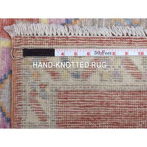 2'10"x9'6" Coral Red Afghan Angora Oushak With Geometric Medallions Design Soft Wool Hand Knotted Oriental Runner Rug FWR413910