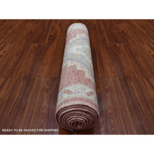 Load image into Gallery viewer, 2&#39;9&quot;x10&#39;5&quot; Coral Pink Soft Wool Hand Knotted Angora Oushak With Serrated Medallions Design Oriental Runner Rug FWR414342