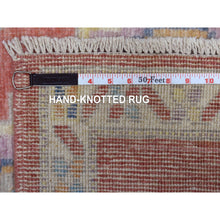 Load image into Gallery viewer, 2&#39;9&quot;x10&#39;5&quot; Coral Pink Soft Wool Hand Knotted Angora Oushak With Serrated Medallions Design Oriental Runner Rug FWR414342