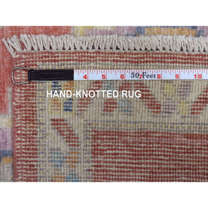 2'9"x10'5" Coral Pink Soft Wool Hand Knotted Angora Oushak With Serrated Medallions Design Oriental Runner Rug FWR414342