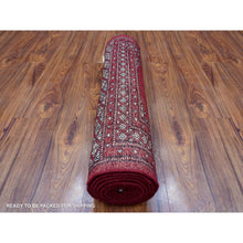 Load image into Gallery viewer, 2&#39;6&quot;x9&#39;1&quot; Mori Bokara With Tribal Medallions Design Deep And Rich Red Extra Soft Wool Hand Knotted Oriental Runner Rug FWR415212