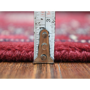 2'6"x9'1" Mori Bokara With Tribal Medallions Design Deep And Rich Red Extra Soft Wool Hand Knotted Oriental Runner Rug FWR415212