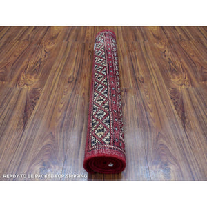 2'6"x4' Mori Bokara With Tribal Medallions Design Deep And Rich Red Soft Wool Hand Knotted Oriental Rug FWR415248