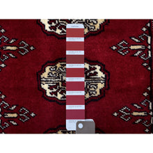 Load image into Gallery viewer, 2&#39;6&quot;x3&#39;9&quot; Hand Knotted Mori Bokara With Tribal Medallions Design Deep Red Pure Wool Oriental Rug FWR415254