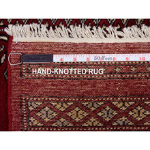 Load image into Gallery viewer, 2&#39;6&quot;x3&#39;9&quot; Hand Knotted Mori Bokara With Tribal Medallions Design Deep Red Pure Wool Oriental Rug FWR415254