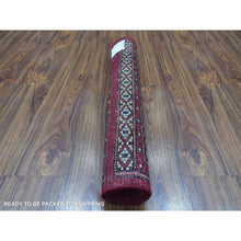 Load image into Gallery viewer, 2&#39;7&quot;x3&#39;9&quot; Extra Soft Wool Hand Knotted Mori Bokara With Tribal Medallions Design Deep And Rich Red Oriental Rug FWR415284