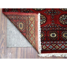 Load image into Gallery viewer, 3&#39;x4&#39;9&quot; Rich Red Pure Wool Hand Knotted Mori Bokara With Geometric Medallions Design Oriental Rug FWR415350