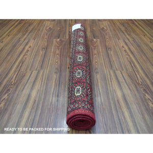 3'x4'9" Rich Red Pure Wool Hand Knotted Mori Bokara With Geometric Medallions Design Oriental Rug FWR415350