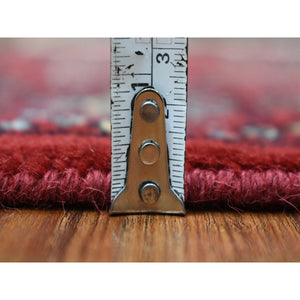 3'x4'9" Rich Red Pure Wool Hand Knotted Mori Bokara With Geometric Medallions Design Oriental Rug FWR415350
