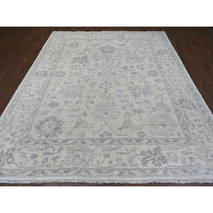 8'1"x9'7" Ivory Angora Oushak With All Over Design Soft Wool Hand Knotted Oriental Rug FWR415554