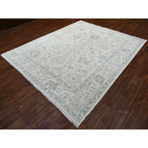 8'1"x9'7" Ivory Angora Oushak With All Over Design Soft Wool Hand Knotted Oriental Rug FWR415554