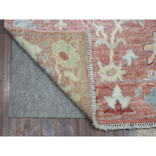 Load image into Gallery viewer, 3&#39;x19&#39;9&quot; Coral Pink Hand Knotted Angora Oushak With All Over Leaf Design Pure Wool Oriental Xl Runner Rug FWR415926