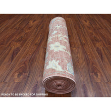 Load image into Gallery viewer, 3&#39;x19&#39;9&quot; Coral Pink Hand Knotted Angora Oushak With All Over Leaf Design Pure Wool Oriental Xl Runner Rug FWR415926