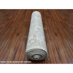 3'x15'10" Extra Soft Wool Hand Knotted Gray Angora Oushak With All Over Flower Design Oriental Xl Runner Rug FWR416274