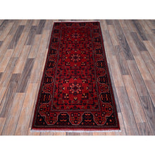 Load image into Gallery viewer, 2&#39;3&quot;x5&#39;4&quot; Crimson Red, Afghan Khamyab With Geometric Pattern, Hand Knotted, Soft And Velvety Wool, Vegetable Dyes, Short Runner, Oriental Rug FWR4158
