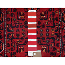 Load image into Gallery viewer, 2&#39;3&quot;x5&#39;4&quot; Crimson Red, Afghan Khamyab With Geometric Pattern, Hand Knotted, Soft And Velvety Wool, Vegetable Dyes, Short Runner, Oriental Rug FWR4158