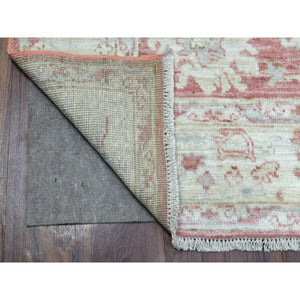 6'2"x9' Coral Pink, Afghan Angora Oushak With All Over Leaf Design, Organic Wool, Hand Knotted, Oriental Rug FWR416472