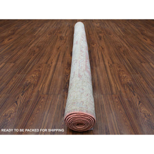 6'2"x9' Coral Pink, Afghan Angora Oushak With All Over Leaf Design, Organic Wool, Hand Knotted, Oriental Rug FWR416472