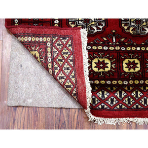 2'6"x3'10" Hand Knotted Mori Bokara with Geometric Medallions Design Deep Red Pure Wool Oriental Rug FWR416646
