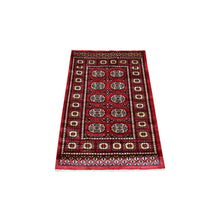 Load image into Gallery viewer, 2&#39;6&quot;x4&#39; Extra Soft Wool Hand Knotted Mori Bokara with Geometric Medallions Design Rich Red Oriental Rug FWR416652
