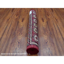 Load image into Gallery viewer, 2&#39;6&quot;x4&#39; Extra Soft Wool Hand Knotted Mori Bokara with Geometric Medallions Design Rich Red Oriental Rug FWR416652