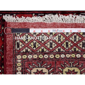 2'6"x4' Extra Soft Wool Hand Knotted Mori Bokara with Geometric Medallions Design Rich Red Oriental Rug FWR416652