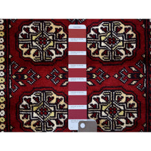 Load image into Gallery viewer, 2&#39;6&quot;x4&#39;2&quot; Mori Bokara With Geometric Medallions Design Deep And Rich Red Organic Wool Hand Knotted Oriental Rug FWR416658