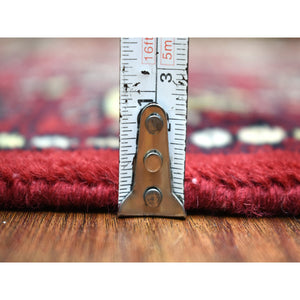 2'6"x4'2" Mori Bokara With Geometric Medallions Design Deep And Rich Red Organic Wool Hand Knotted Oriental Rug FWR416658