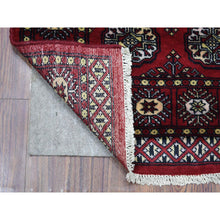Load image into Gallery viewer, 2&#39;6&quot;x4&#39;3&quot; Organic Wool Hand Knotted Mori Bokara With Geometric Medallions Design Deep Red Oriental Rug FWR416682