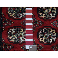 Load image into Gallery viewer, 2&#39;6&quot;x4&#39;3&quot; Organic Wool Hand Knotted Mori Bokara With Geometric Medallions Design Deep Red Oriental Rug FWR416682