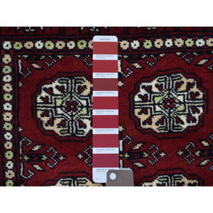 2'6"x4'10" Mori Bokara With Geometric Medallions Design Deep And Rich Red Pure Wool Hand Knotted Oriental Rug FWR416694