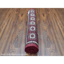 Load image into Gallery viewer, 2&#39;6&quot;x4&#39;10&quot; Mori Bokara with Geometric Medallions Design Deep and Rich Red Pure Wool Hand Knotted Oriental Rug FWR416694