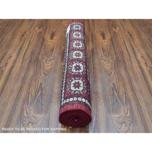 2'6"x4'10" Mori Bokara with Geometric Medallions Design Deep and Rich Red Pure Wool Hand Knotted Oriental Rug FWR416694