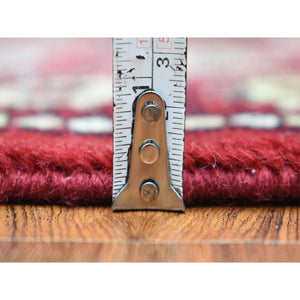 2'6"x4'10" Mori Bokara with Geometric Medallions Design Deep and Rich Red Pure Wool Hand Knotted Oriental Rug FWR416694