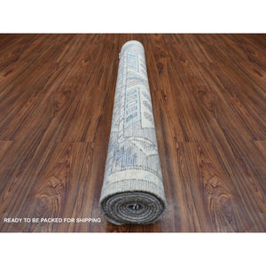 4'1"x9'9" Organic Wool Hand Knotted Gray Anatolian Village Inspired With Large Medallions Design Oriental Wide Runner Rug FWR417018