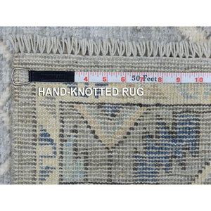 4'1"x9'9" Organic Wool Hand Knotted Gray Anatolian Village Inspired With Large Medallions Design Oriental Wide Runner Rug FWR417018