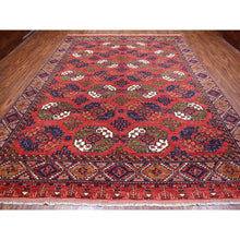 Load image into Gallery viewer, 10&#39;x13&#39;9&quot; Soft Wool Hand Knotted Coral Red Afghan Ersari With Geometric Elephant Feet Design Oriental Rug FWR417186