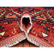 Load image into Gallery viewer, 10&#39;x13&#39;9&quot; Soft Wool Hand Knotted Coral Red Afghan Ersari With Geometric Elephant Feet Design Oriental Rug FWR417186