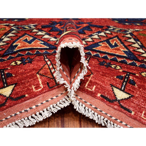 10'x13'9" Soft Wool Hand Knotted Coral Red Afghan Ersari With Geometric Elephant Feet Design Oriental Rug FWR417186
