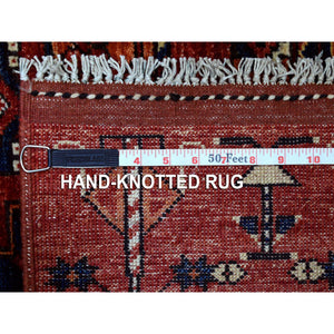 10'x13'9" Soft Wool Hand Knotted Coral Red Afghan Ersari With Geometric Elephant Feet Design Oriental Rug FWR417186
