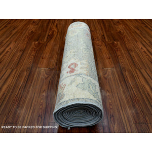 3'1"x17'6" Gray Angora Oushak With Pop Of Color Hand Knotted Soft, Afghan Wool Wide Xl Runner Oriental Rug FWR417624