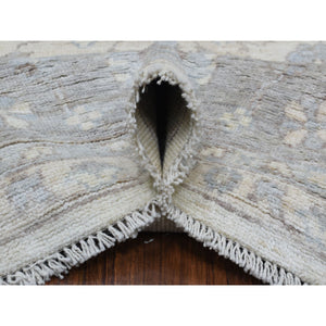 8'x9'10" Ivory Angora Oushak With Leaf Design Hand Knotted Soft And Supple Wool Oriental Rug FWR417804