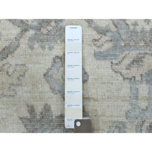 8'x9'10" Ivory Angora Oushak With Leaf Design Hand Knotted Soft And Supple Wool Oriental Rug FWR417804