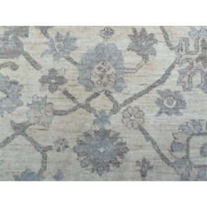 8'x9'10" Ivory Angora Oushak With Leaf Design Hand Knotted Soft And Supple Wool Oriental Rug FWR417804